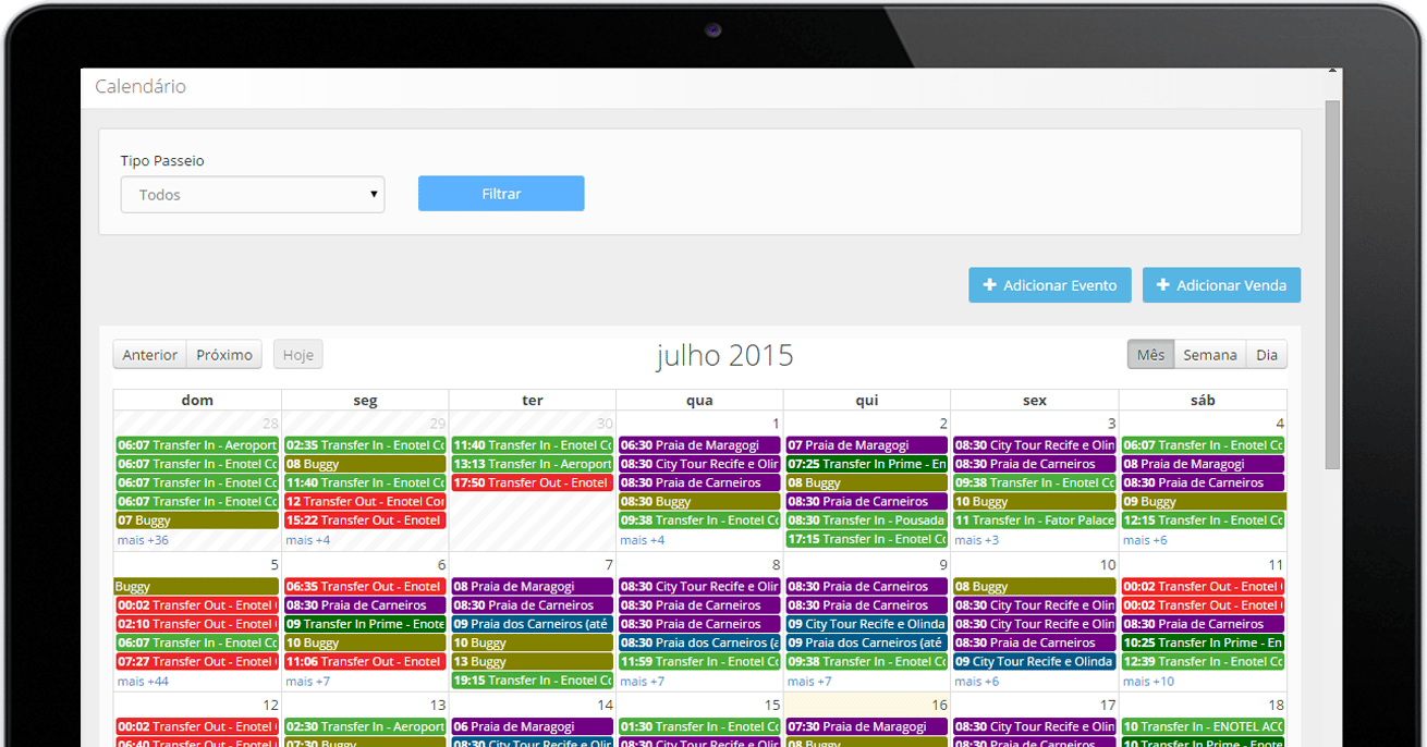 Tela de Calendário do sistema LetsTur